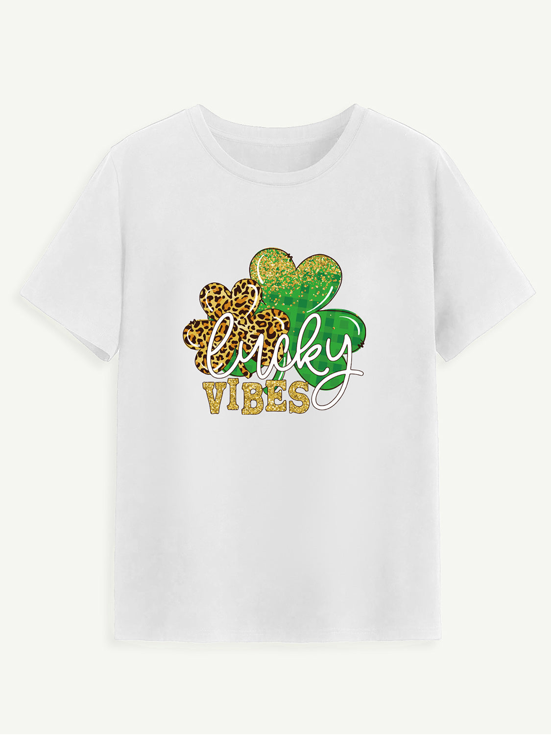 LUCKY VIBES Round Neck Short Sleeve T-Shirt-Teresa&#39;s Fashionista LLC