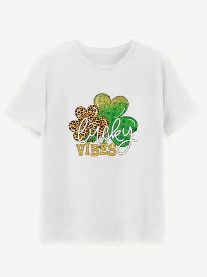 LUCKY VIBES Round Neck Short Sleeve T-Shirt-Teresa&#39;s Fashionista LLC