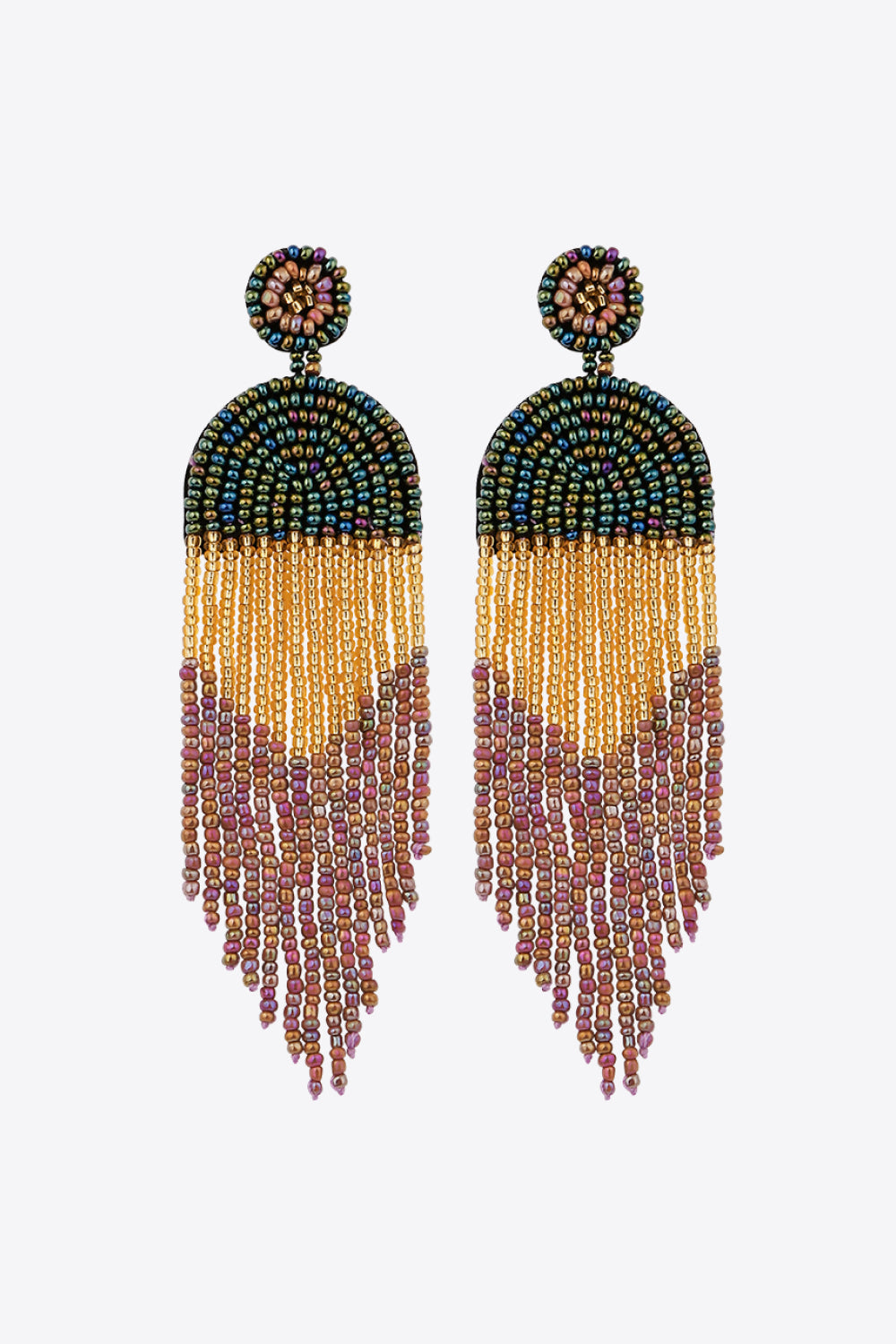 Beaded Fringe Dangle Earrings-Teresa&#39;s Fashionista LLC