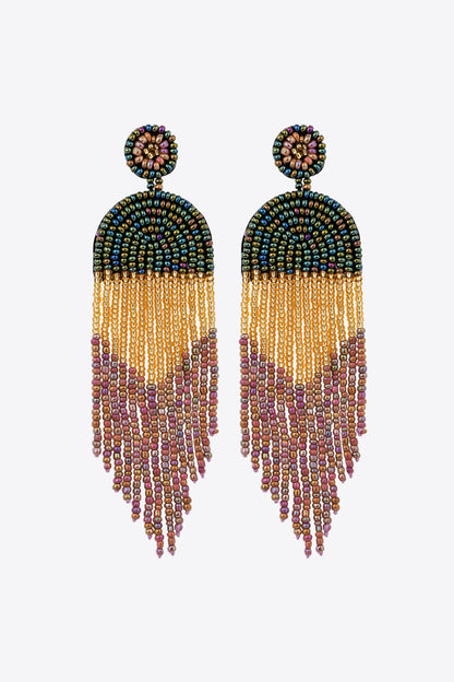 Beaded Fringe Dangle Earrings-Teresa&#39;s Fashionista LLC