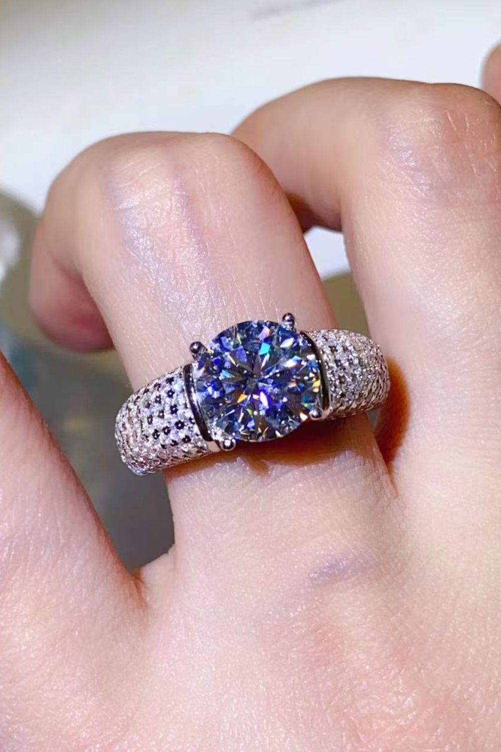 3 Carat Moissanite Side Stone Ring-Teresa&#39;s Fashionista LLC