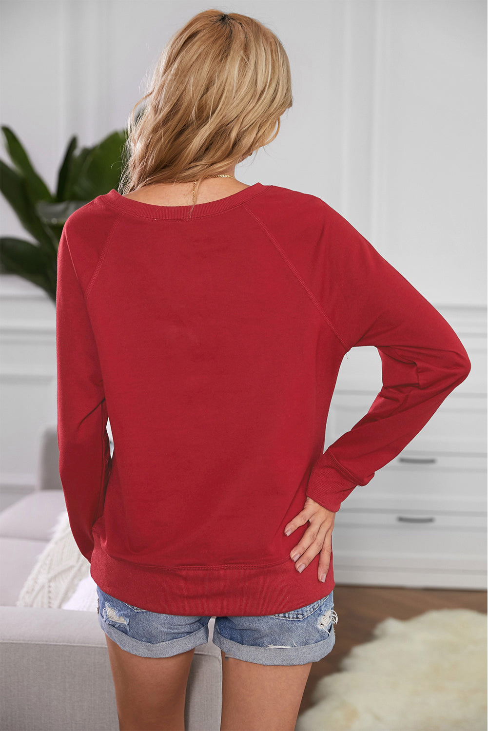 Round Neck Raglan Sleeve Exposed Seam Sweatshirt-Teresa&#39;s Fashionista LLC