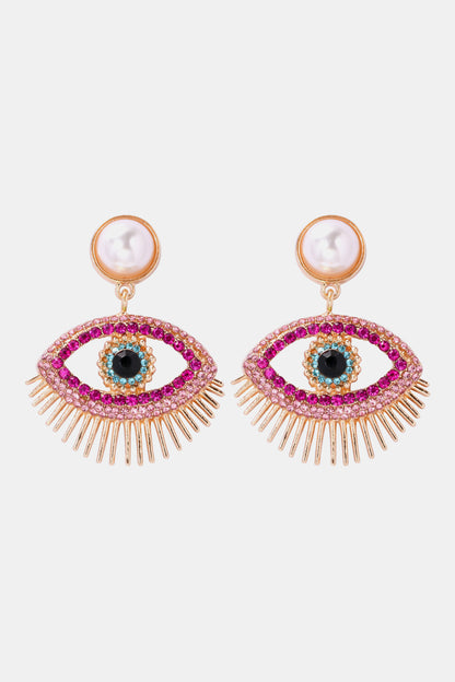 Evil Eye Shape Rhinestone Zinc Alloy Synthetic Dangle Earrings-Teresa&#39;s Fashionista LLC