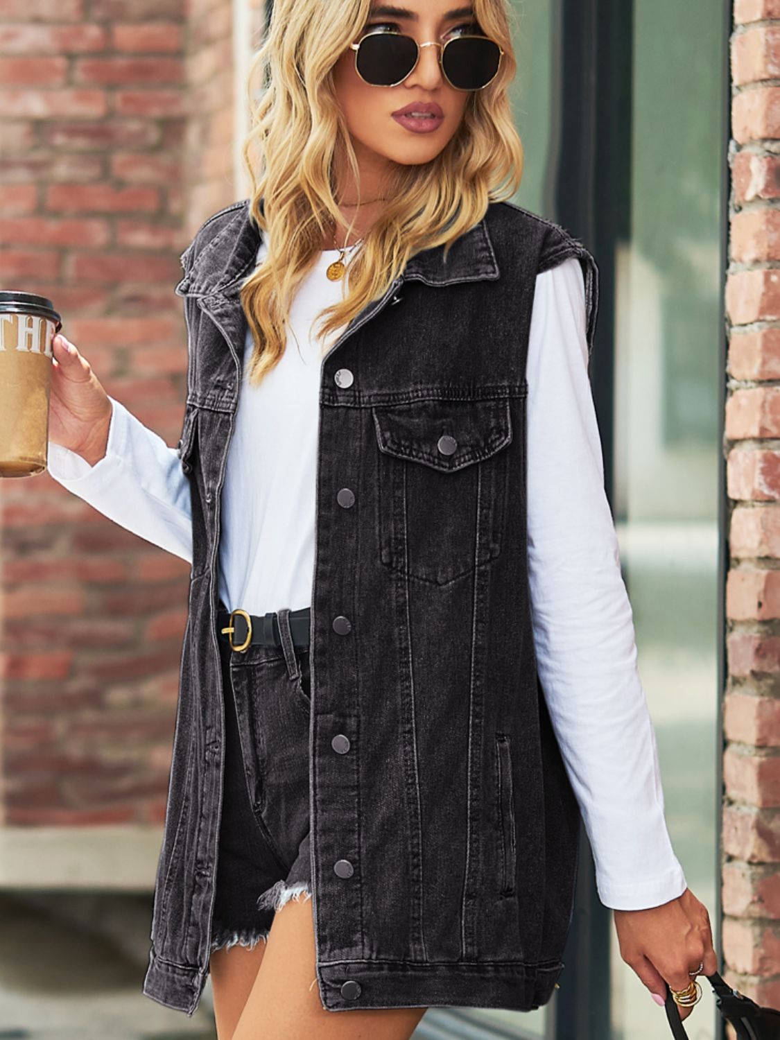 Collared Neck Sleeveless Denim Top with Pockets-Teresa&#39;s Fashionista LLC