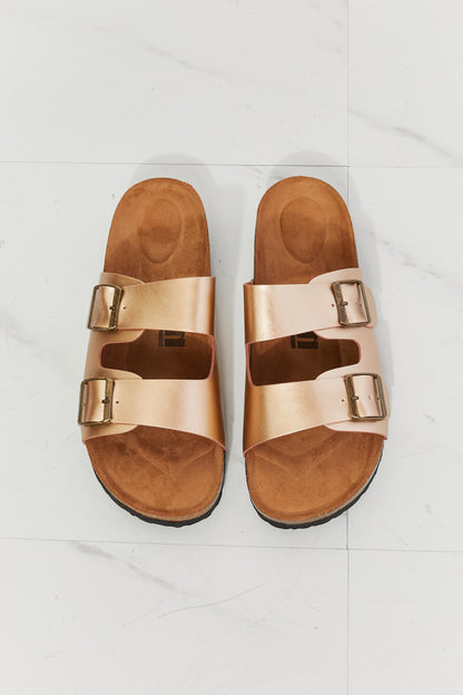 MMShoes Best Life Double-Banded Slide Sandal in Gold-Teresa&#39;s Fashionista LLC