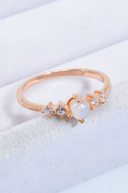 Natural Moonstone and Zircon 18K Rose Gold-Plated Ring-Teresa&#39;s Fashionista LLC