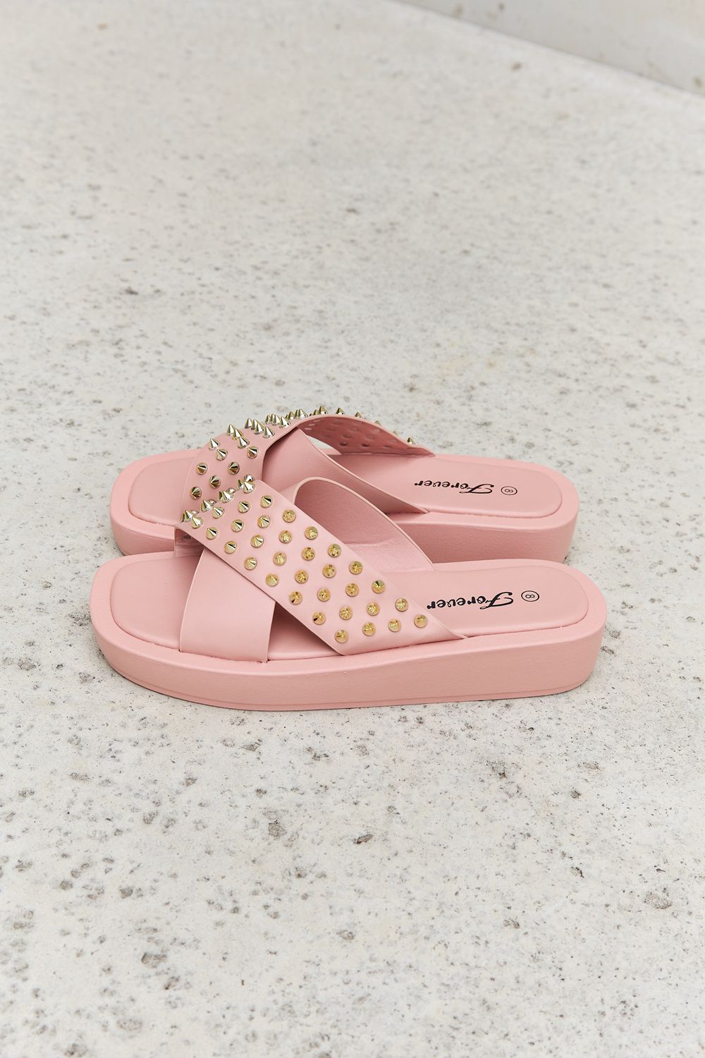 Forever Link Studded Cross Strap Sandals in Blush-Teresa&#39;s Fashionista LLC