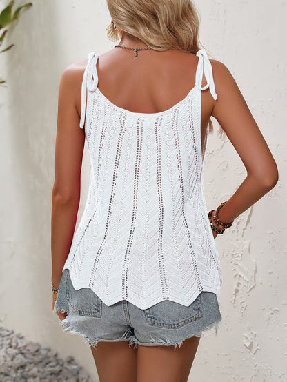 Tied Openwork Scoop Neck Sleeveless Tank-Teresa&#39;s Fashionista LLC