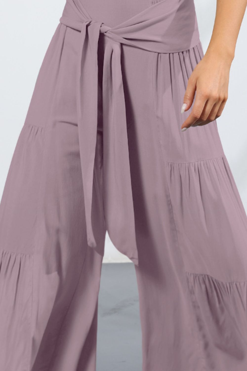 Tie Front Smocked Tiered Culottes-Teresa&#39;s Fashionista LLC