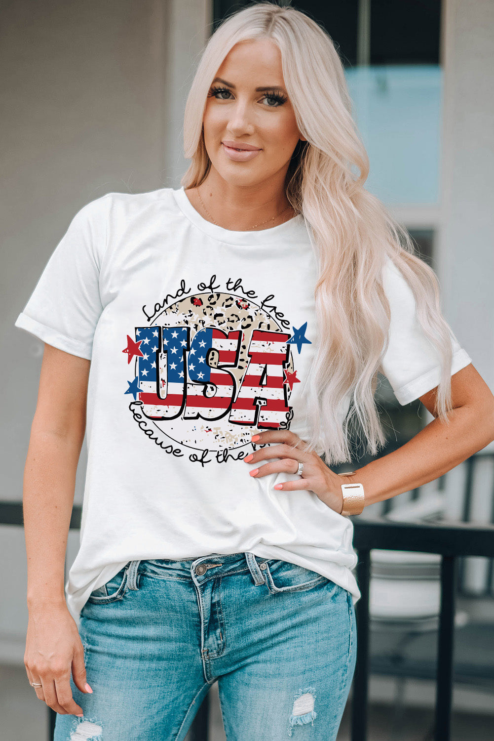 USA Graphic Round Neck Tee-Teresa&#39;s Fashionista LLC