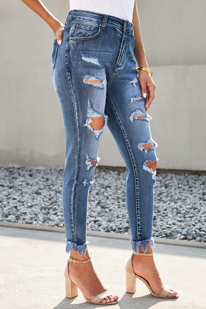 Distressed Frayed Hem Cropped Jeans-Teresa&#39;s Fashionista LLC