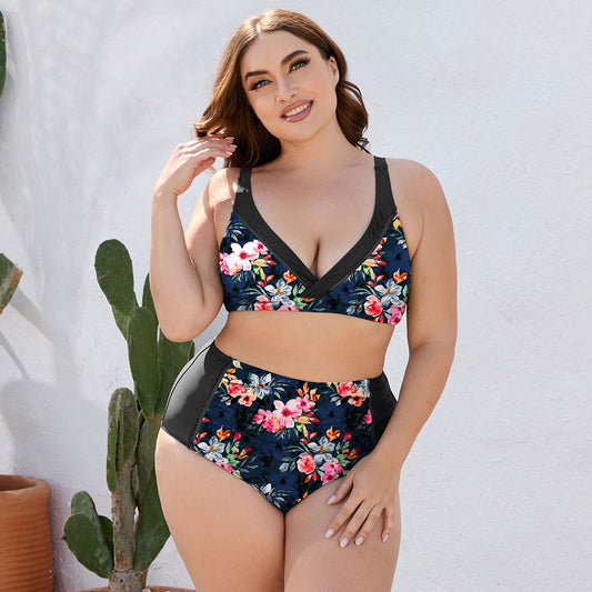 Plus Size Floral High Waist Two-Piece Swim Set-Teresa&#39;s Fashionista LLC