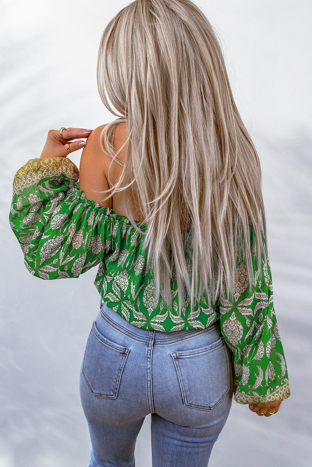 Printed Tassel Tie Balloon Sleeve Blouse-Teresa&#39;s Fashionista LLC