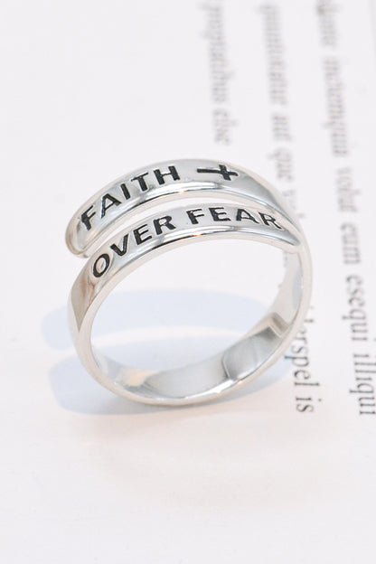 925 Sterling Silver FAITH OVER FEAR Bypass Ring-Teresa&#39;s Fashionista LLC