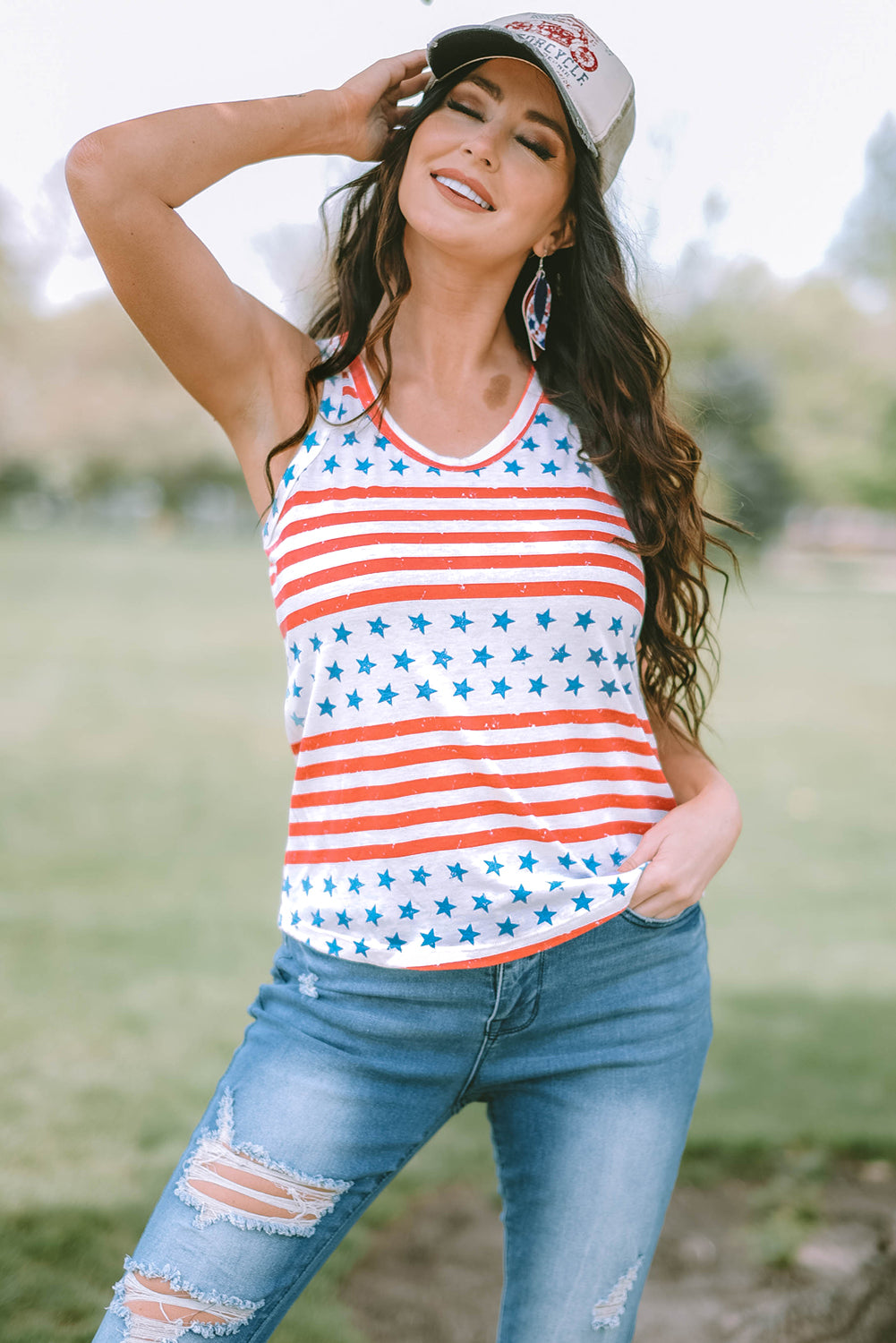 Stars and Stripes Round Neck Tank-Teresa&#39;s Fashionista LLC