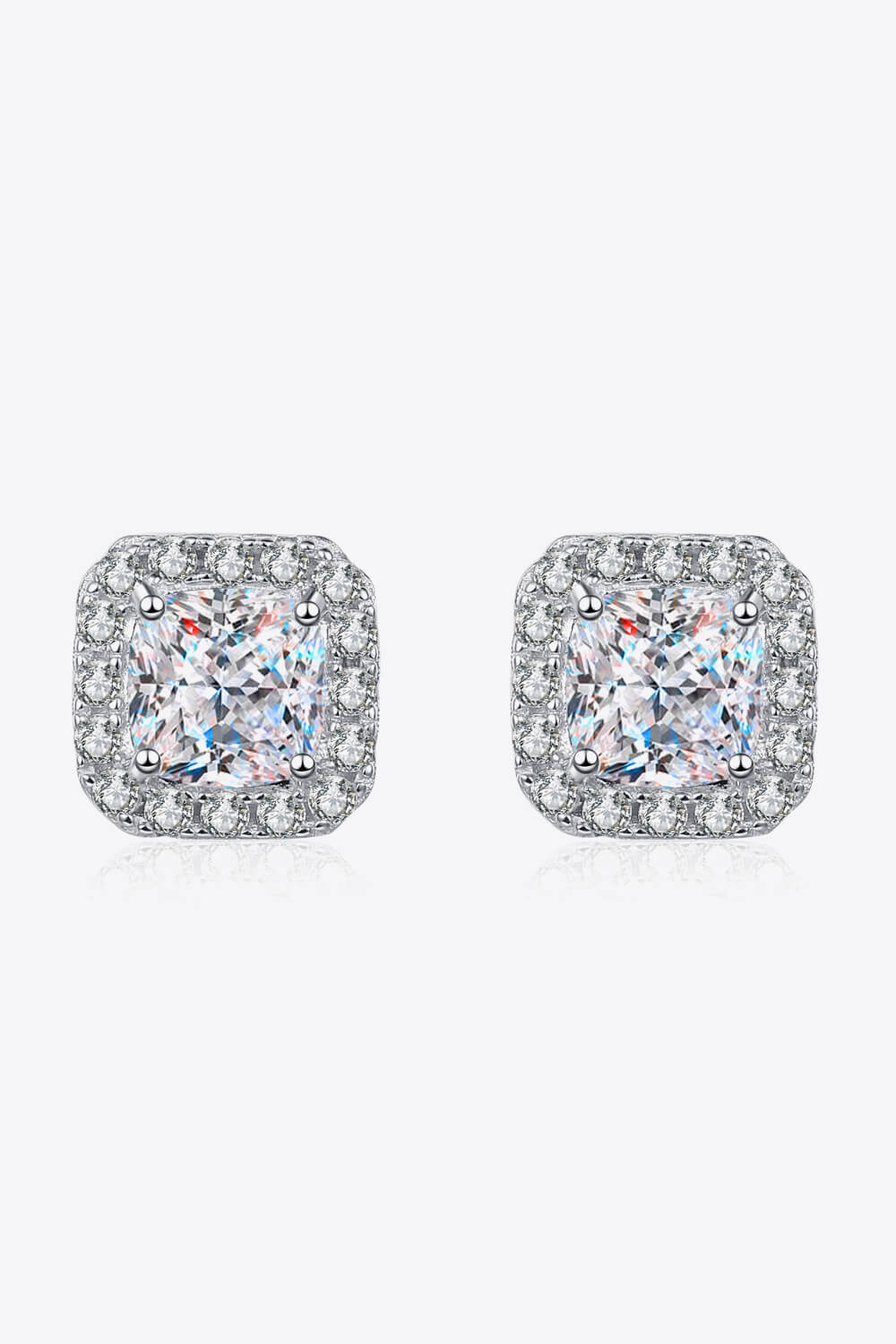 925 Sterling Silver Inlaid 2 Carat Moissanite Square Stud Earrings-Teresa&#39;s Fashionista LLC