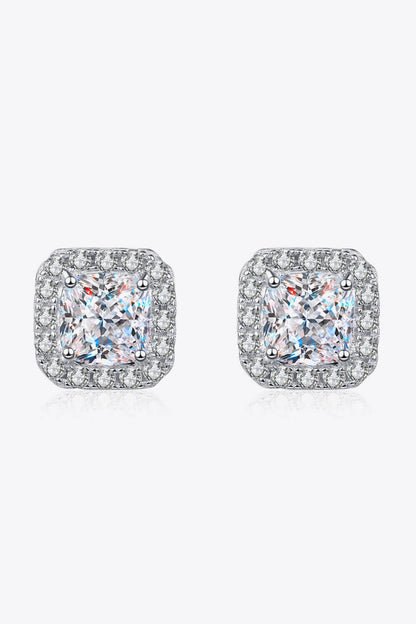 925 Sterling Silver Inlaid 2 Carat Moissanite Square Stud Earrings-Teresa&#39;s Fashionista LLC