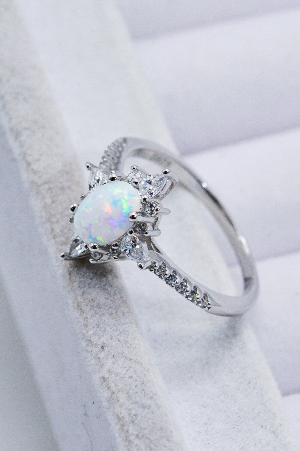 Platinum-Plated Opal and Zircon Ring-Teresa&#39;s Fashionista LLC