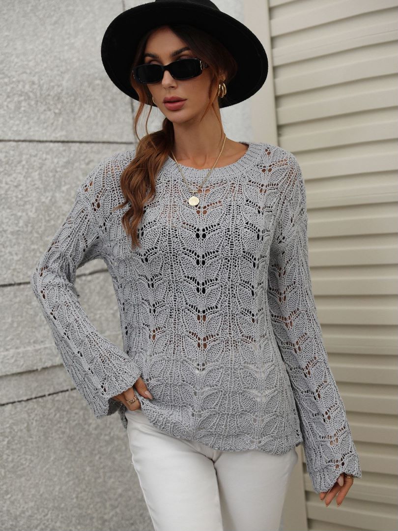 Openwork Dropped Shoulder Knit Top-Teresa&#39;s Fashionista LLC