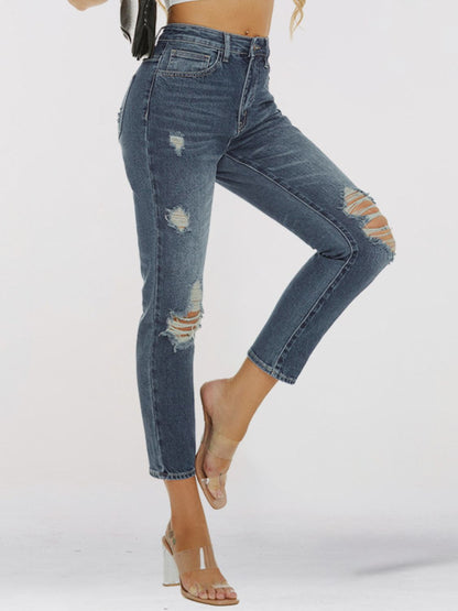 Distressed Skinny Cropped Jeans-Teresa&#39;s Fashionista LLC