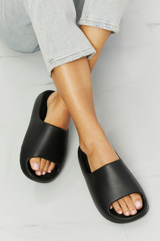 NOOK JOI In My Comfort Zone Slides in Black-Teresa&#39;s Fashionista LLC