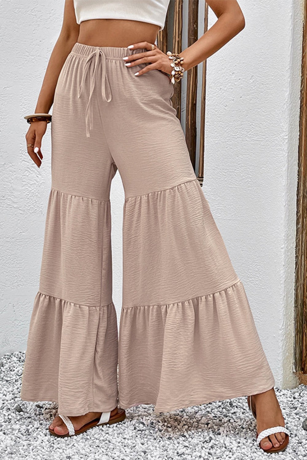 Drawstring Waist Tiered Flare Culottes-Teresa&#39;s Fashionista LLC