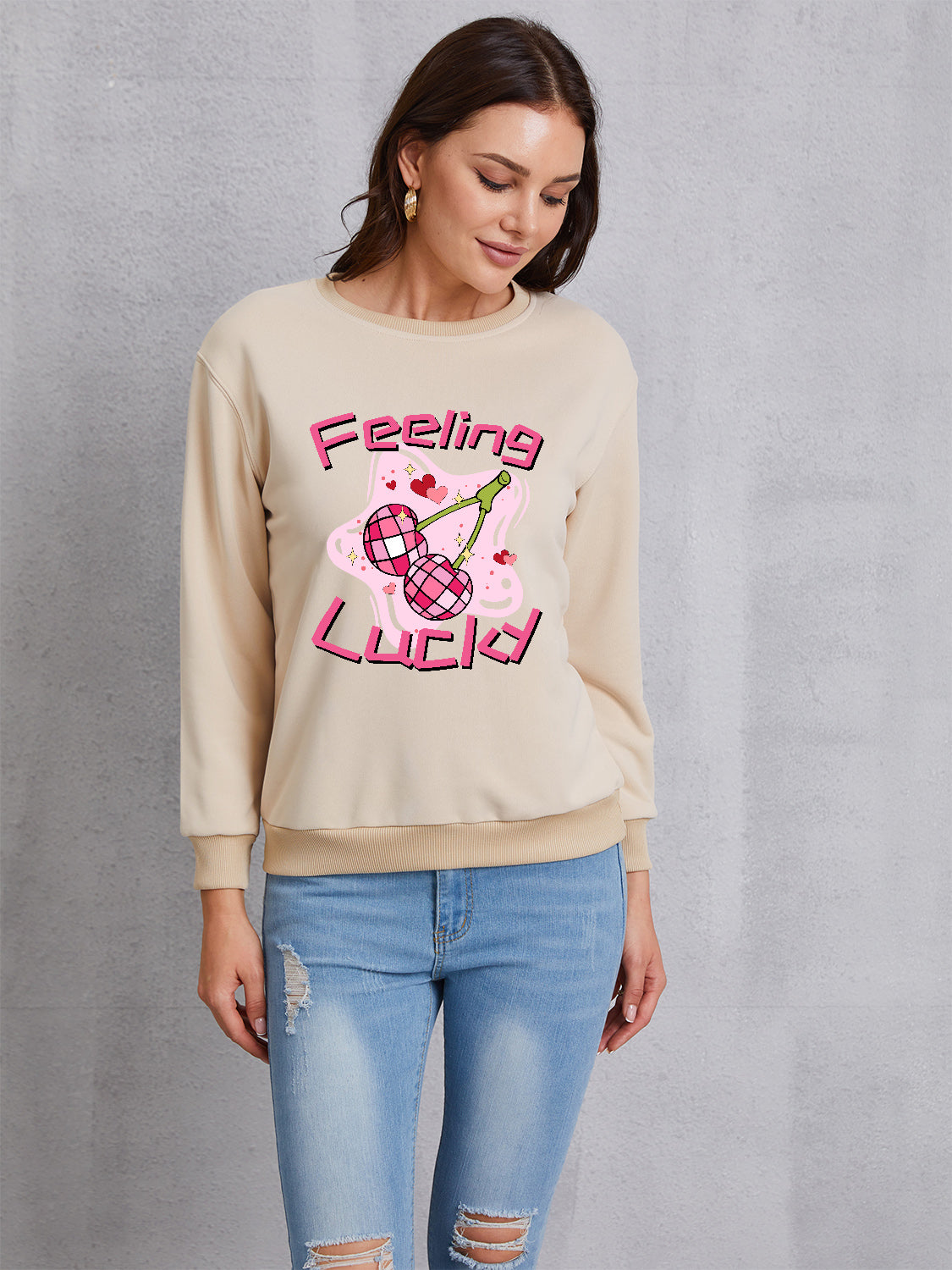 FEELING LUCKY Round Neck Sweatshirt-Teresa&#39;s Fashionista LLC