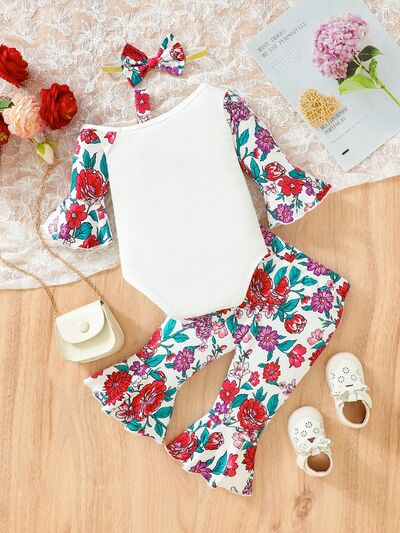 ALOHA Printed Bodysuit and Flare Pants Set-Teresa&#39;s Fashionista LLC