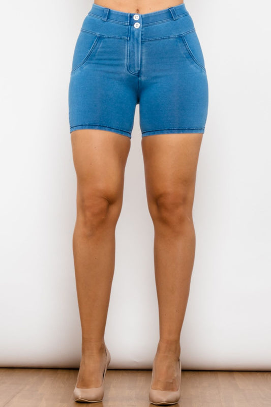 Full Size Buttoned Skinny Denim Shorts-Teresa&#39;s Fashionista LLC