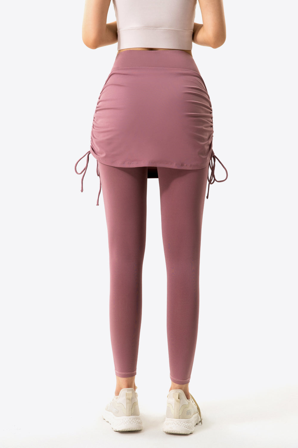 Drawstring Ruched Faux Layered Yoga Leggings-Teresa&#39;s Fashionista LLC