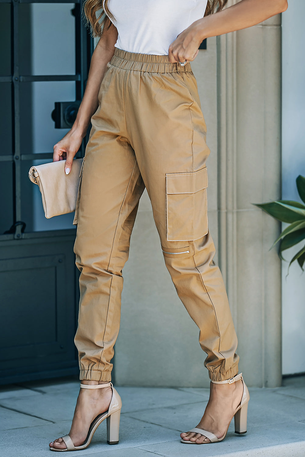 Elastic Waist Ankle-Length Cargo Joggers-Teresa&#39;s Fashionista LLC