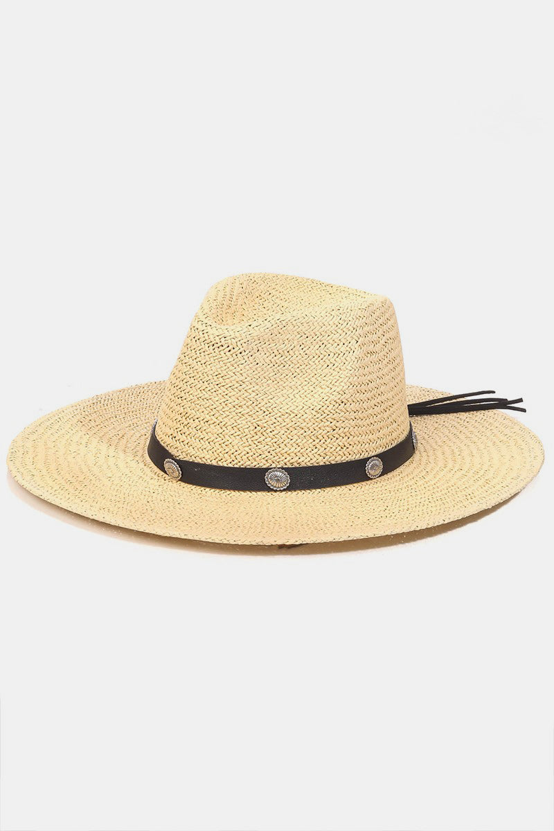 Fame Belt Strap Straw Hat-Teresa&#39;s Fashionista LLC