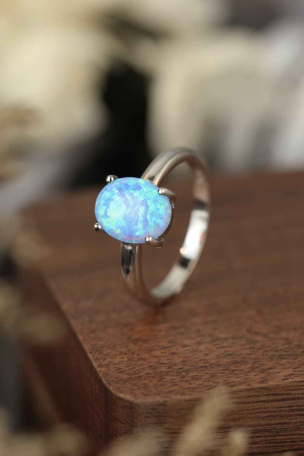 925 Sterling Silver Opal Solitaire Ring-Teresa&#39;s Fashionista LLC