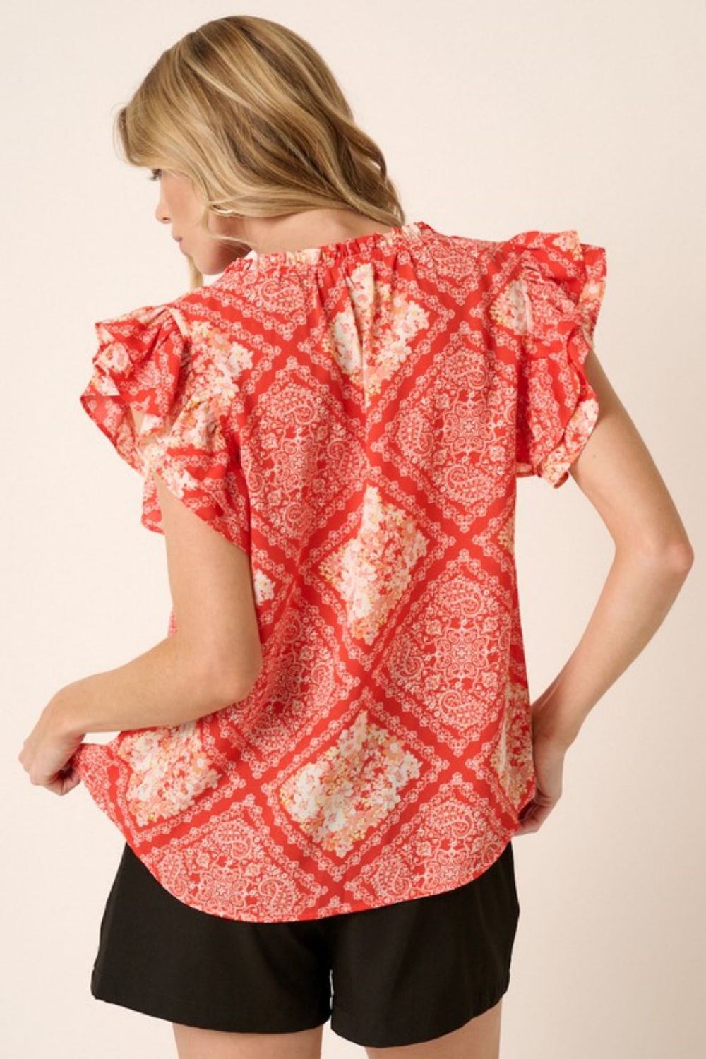 Mittoshop Full Size Printed Butterfly Sleeve Blouse-Teresa&#39;s Fashionista LLC