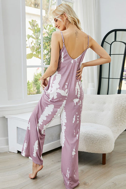 Tie-Dye Spaghetti Strap Jumpsuit with Pockets-Teresa&#39;s Fashionista LLC