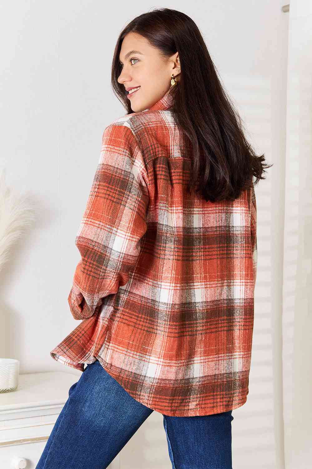 Double Take Plaid Collared Neck Long Sleeve Shirt-Teresa&#39;s Fashionista LLC