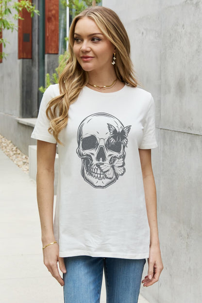 Simply Love Simply Love Skull Butterfly Graphic Cotton T-Shirt-Teresa&#39;s Fashionista LLC