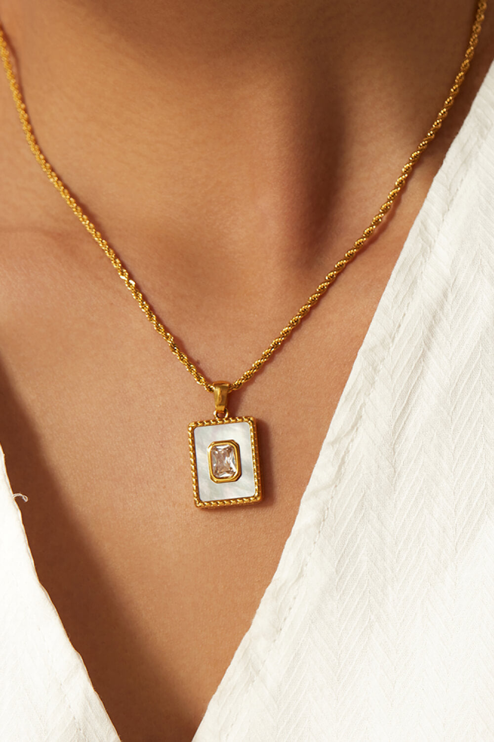 Square Pendant Twisted Chain Necklace-Teresa&#39;s Fashionista LLC