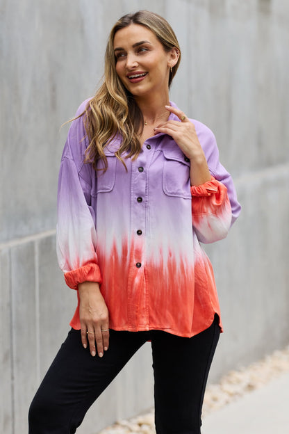 White Birch Relaxed Fit Tie-Dye Button Down Top-Teresa&#39;s Fashionista LLC