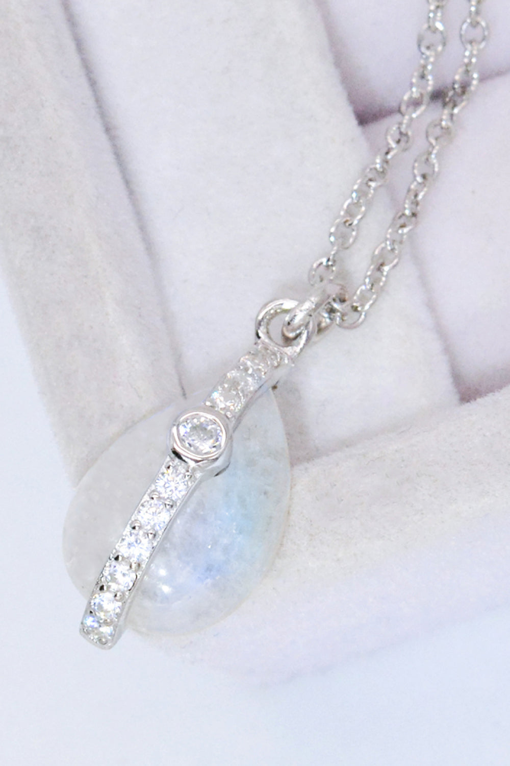 Natural Moonstone and Zircon Pendant Necklace-Teresa&#39;s Fashionista LLC