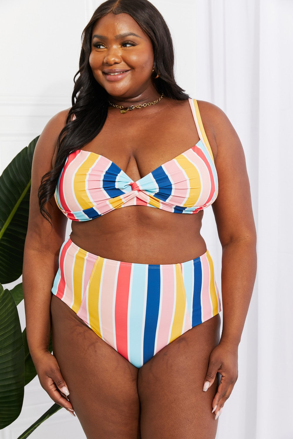 Marina West Swim Take A Dip Twist High-Rise Bikini in Stripe-Teresa&#39;s Fashionista LLC