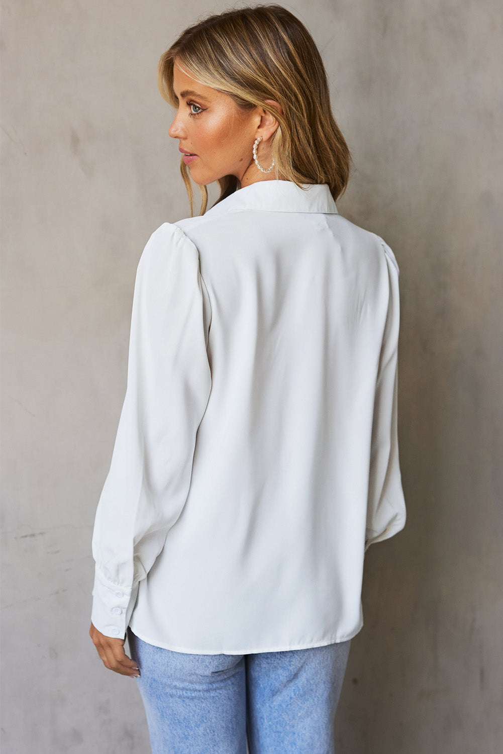 Gathered Detail Puff Sleeve Shirt-Teresa&#39;s Fashionista LLC