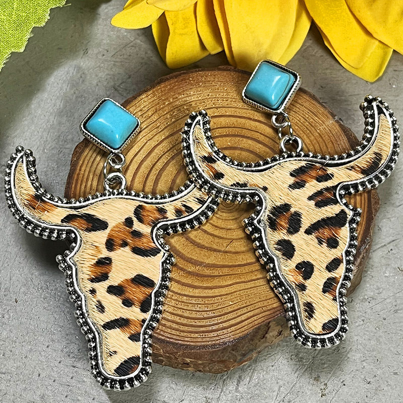 Bull Shape Turquoise Dangle Earrings-Teresa&#39;s Fashionista LLC