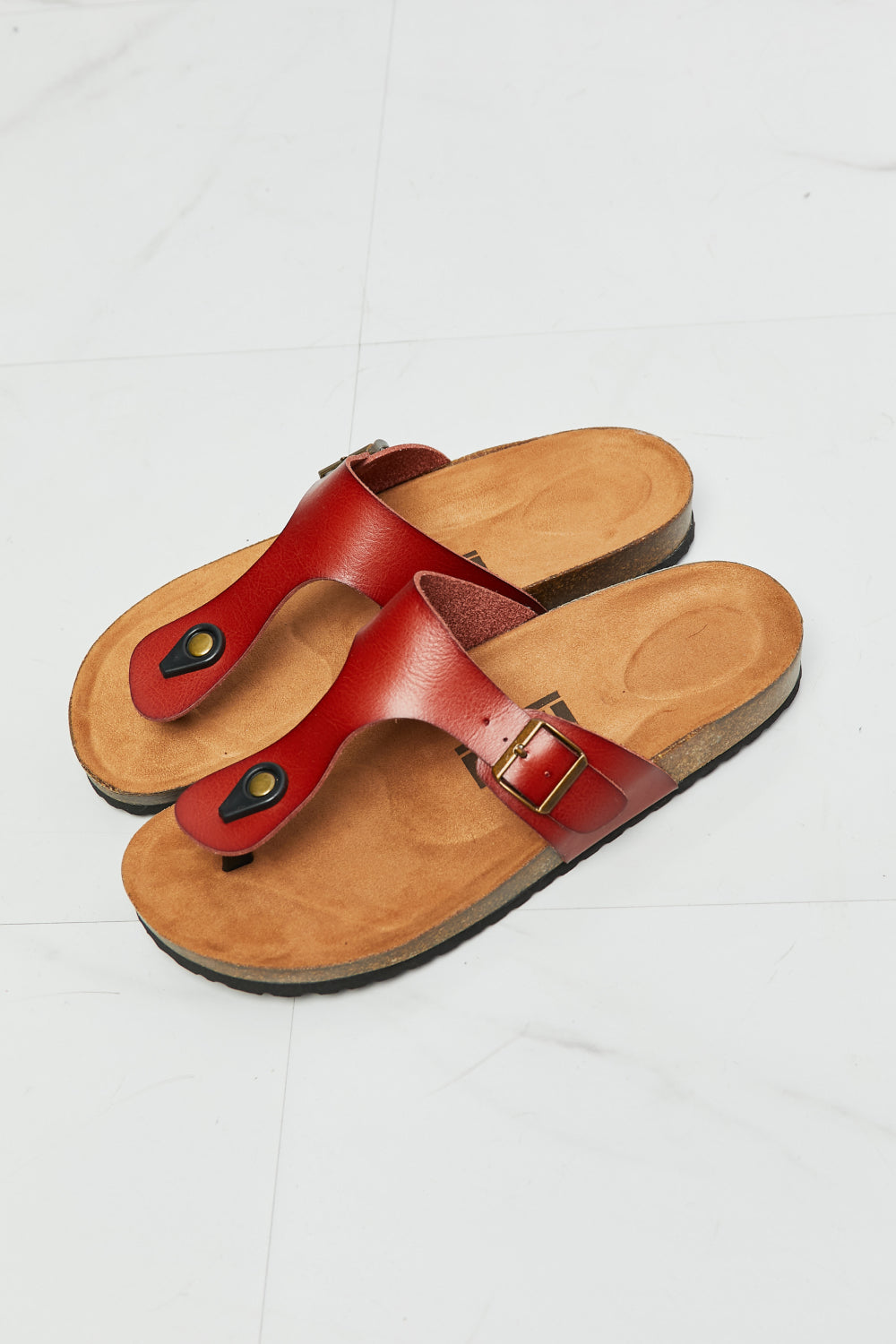 MMShoes Drift Away T-Strap Flip-Flop in Red-Teresa&#39;s Fashionista LLC