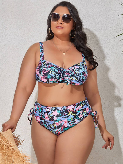 Plus Size Printed Drawstring Detail Bikini Set-Teresa&#39;s Fashionista LLC