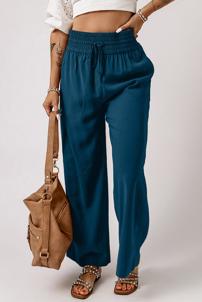 Drawstring Smocked Waist Wide Leg Pants-Teresa&#39;s Fashionista LLC