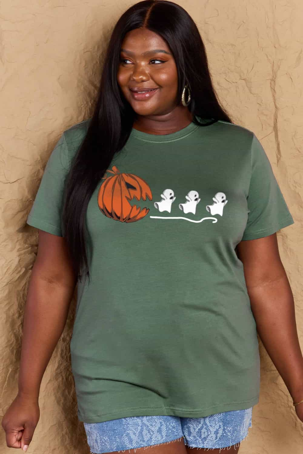 Simply Love Full Size Jack-O'-Lantern Graphic Cotton T-Shirt-Teresa&#39;s Fashionista LLC