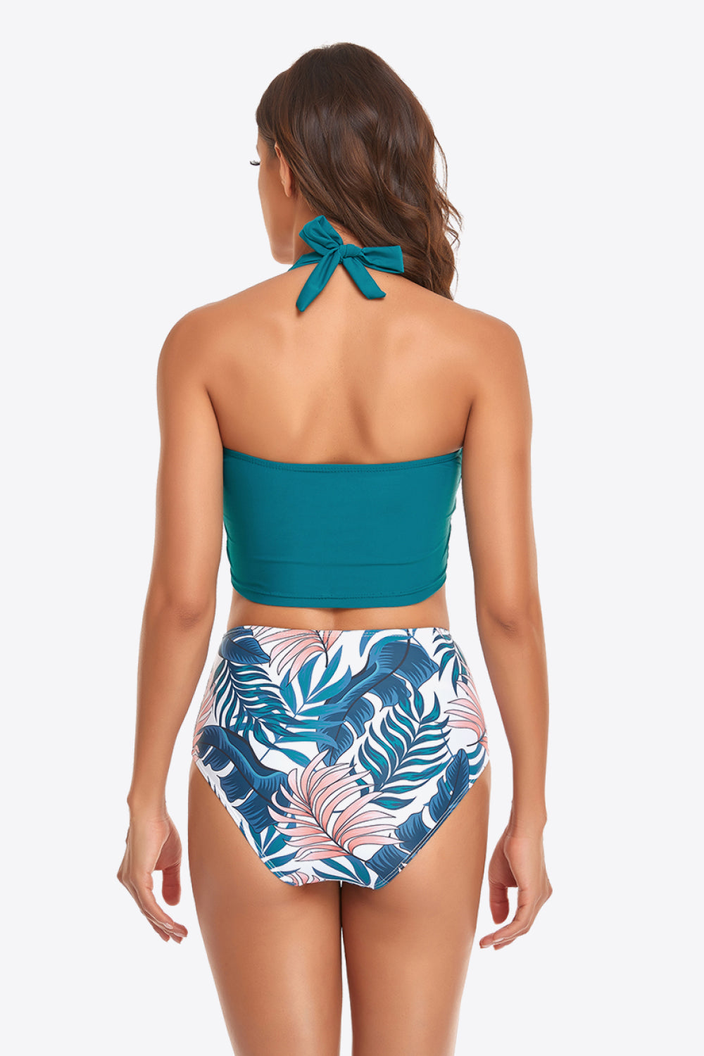 Botanical Print Halter Neck Drawstring Detail Bikini Set-Teresa&#39;s Fashionista LLC