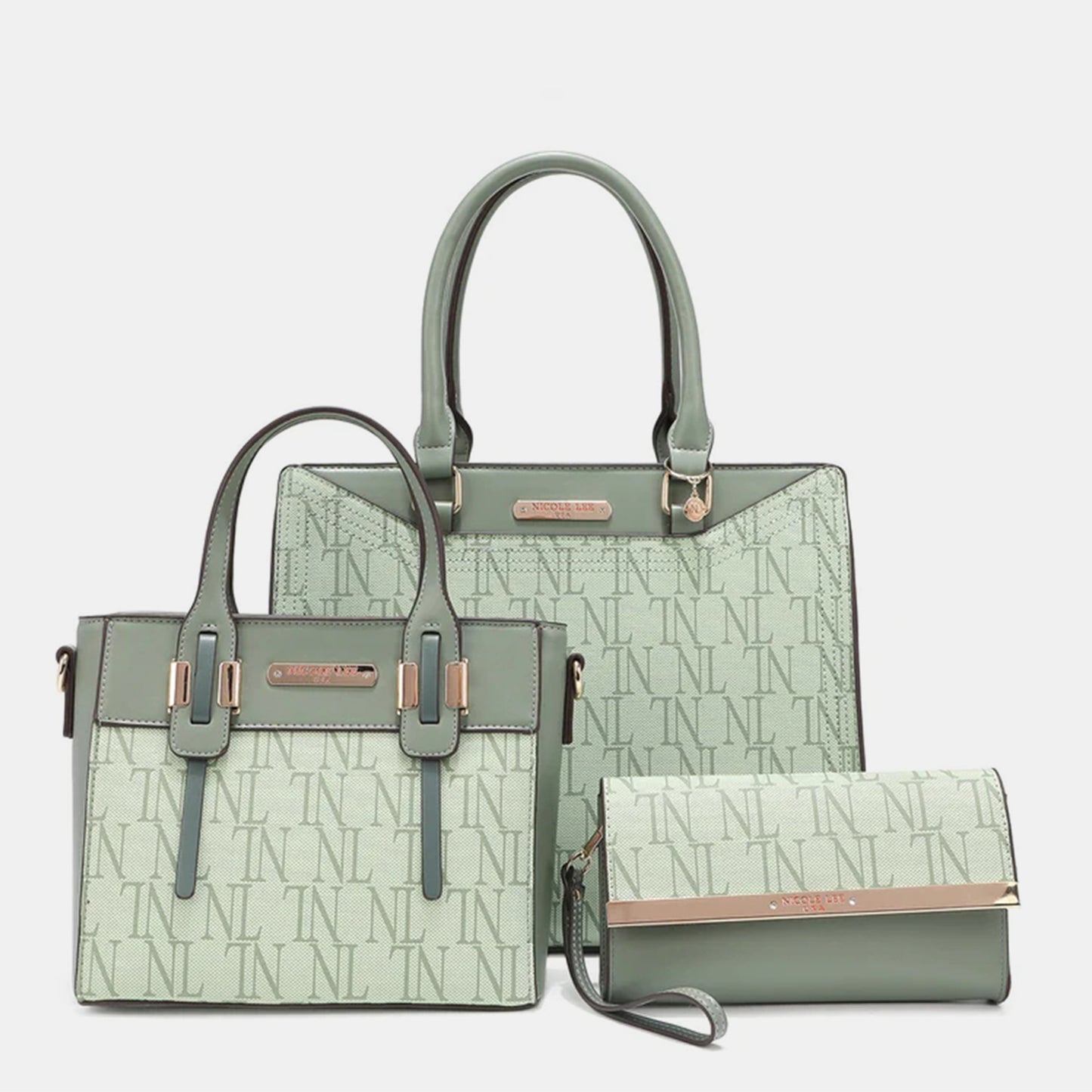 Nicole Lee USA 3-Piece Letter Print Texture Handbag Set-Teresa&#39;s Fashionista LLC