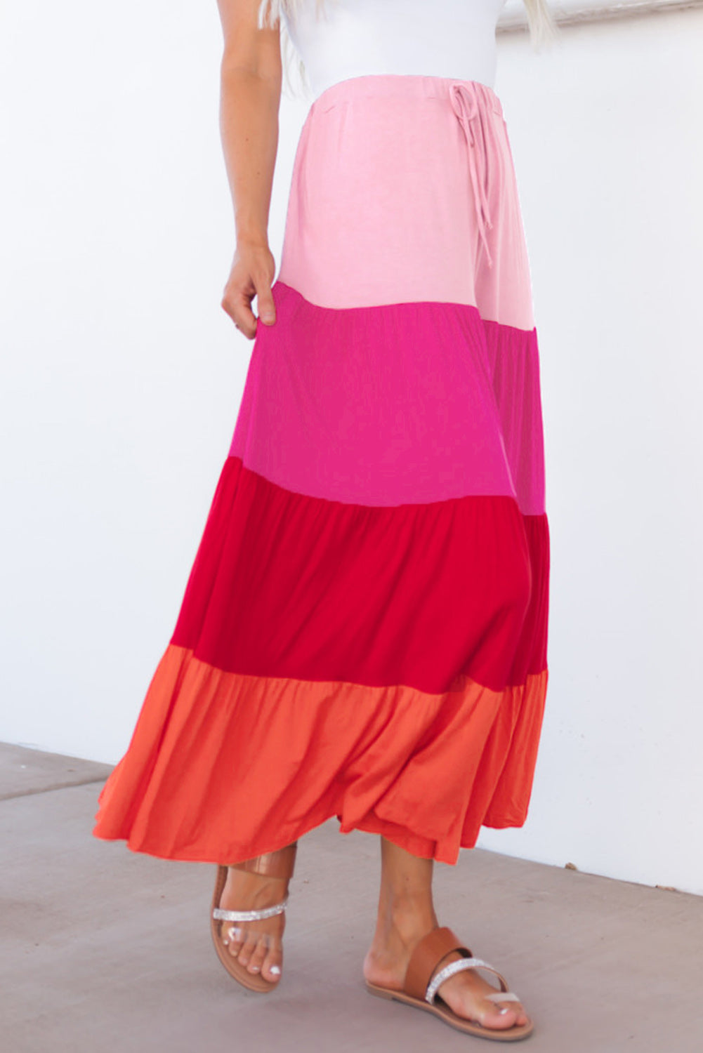 Color Block Tiered Maxi Skirt-Teresa&#39;s Fashionista LLC